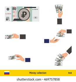 Set of Russian ruble. Holding, throwing Russian ruble.