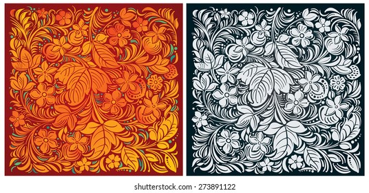 Set from russian traditional ornamental background, color and monochrome.
