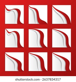 Set of Rustic Dynamic Wave Indonesian Flag Corner Header Footer Shape Vector Assets for Flyer, Banner, Poster, Etc. Corner Frame Shape