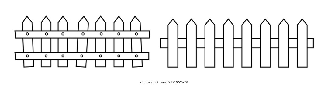 Set of Rustic Garden Fence Line Art Illustration.
Outdoor Garden Wooden Fence Outline Vector.
Simple Wooden Fence Coloring Page Template.