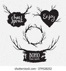 Set of rustic logo elements. Hand drawn Hipster Vintage Stylized vector design elements.