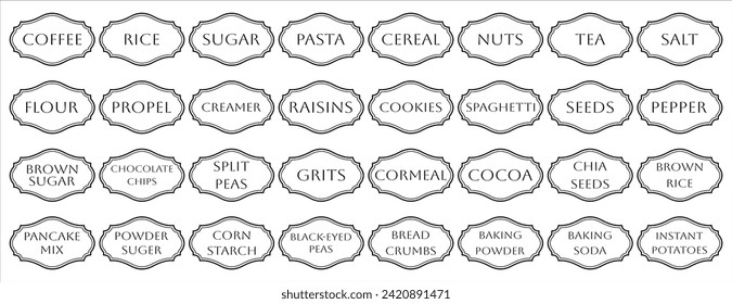 Set of rustic vector kitchen sticker, cute spice pepper labels, outline herb tag, jar label
