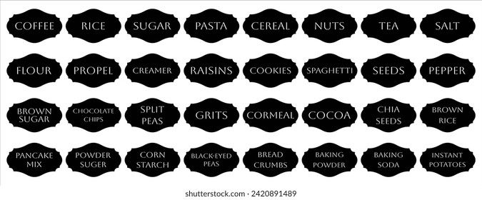 Set of rustic vector kitchen sticker, cute spice pepper labels, outline herb tag, jar label
