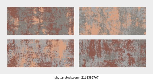 Set or rusty grunge horizontal banner backgrounds. Abstract colored grungy patterns. Collection of rusted vector textures.