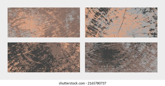 Establecer o arruinar fondos de banner horizontales. Patrones de grises de color abstracto. Colección de texturas vectoriales oxidadas.