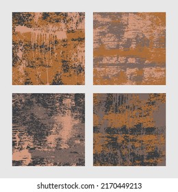 Set or rusty grunge square backgrounds. Abstract colored grungy patterns. Collection of rusted vector textures.