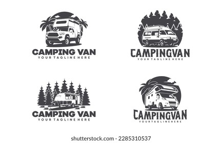 Set of RV camper van classic style logo vector illustration, Perfect for RV and campervan rental related business