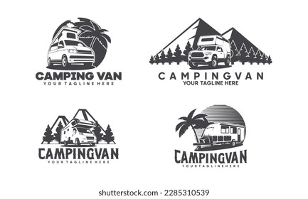 Set of RV camper van classic style logo vector illustration, Perfect for RV and campervan rental related business