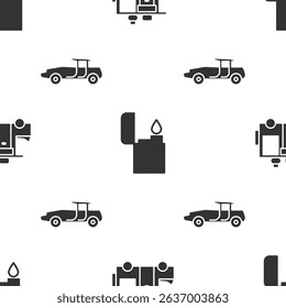 Set Rv Camping trailer, Lighter and Car on seamless pattern. Vector