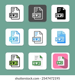 Conjunto de iconos de formato de documento rw2 para necesidades digitales e impresas