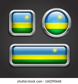 Set of Rwanda flag glass buttons, vector illustration
