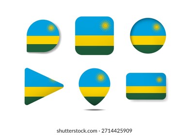 Conjunto de iconos de la bandera de Ruanda en varias Formas redondas, cuadradas y triangulares