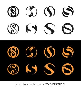 Set of S circle icon logo abstract shape vector business