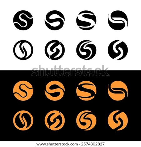 Set of S circle round icon logo abstract shape vector business