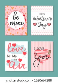 Set of Valentines’ s day cards templates. Love lettering background. Hand drawn, calligraphy words.