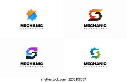 Set of S Initial Gear Logo designs concept vector, Mechanic logo designs concept