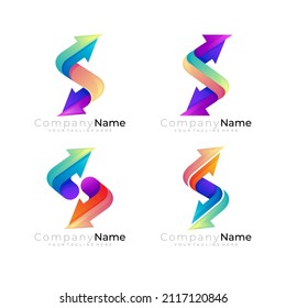 Set S logo with arrow design technology, colorful style