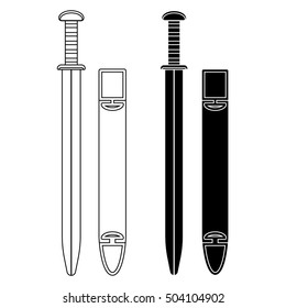 Set of sabers with scabbard. Outline vector illustration isolated on white background
