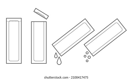 Conjunto de iconos de sobre. Modelo de envase tipo stick para el azúcar, la pimienta, la piel, la medicina, el tejido y los alimentos. Vector