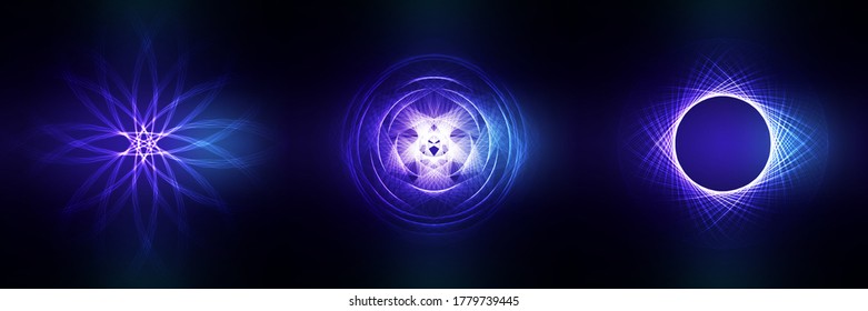 Set of Sacred geometry, abstract luminous background. Vector digital graphics for brochure, website, flyer, print, poster, other design