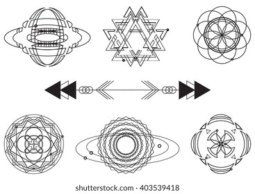 Set of sacred geometry. Vector graphic symbols and elements