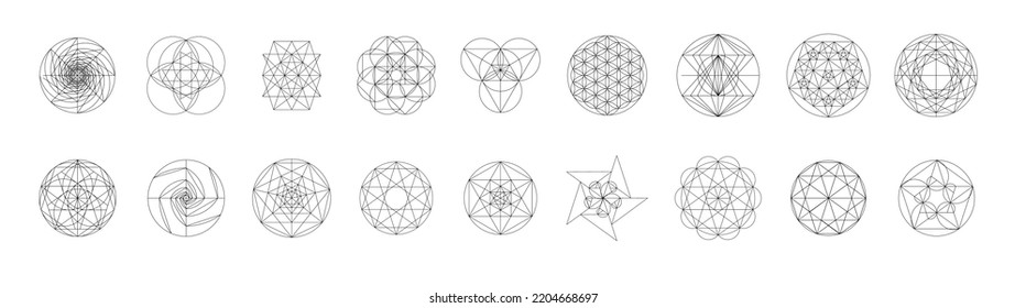 Set of sacred geometry. Vector Illustration isolated on white. Sacred geometry. Black lines on a white background.