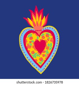 Set Sacred Heart of Jesus print old school tattoo style. Mexican corazon heart. Hand drawn vector for T-shirt, vintage poster. Spirituality, religion, Christianity, Catholicism, alchemy, occultism.