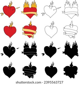 Set of sacred heart vector illustration. Sacred heart drawing