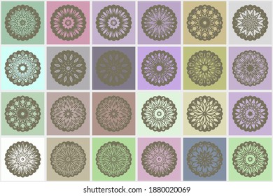 Set of Sacred Oriental Mandala. Color Floral Ornament. Abstract Shapes In Asian Style. Vector Illustration.