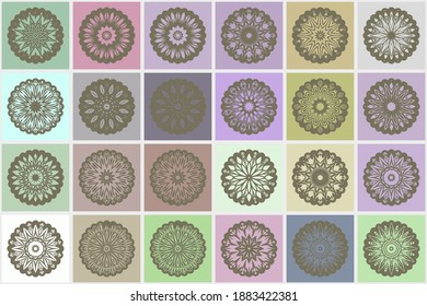 Set of Sacred Oriental Mandala. Color Floral Ornament. Abstract Shapes In Asian Style. Vector Illustration.