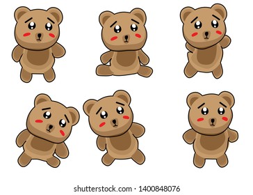 Set of sad cartoon bear vector clipart