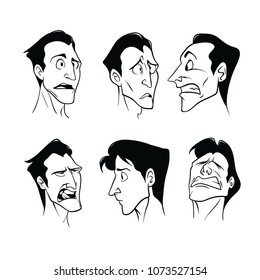 Set of sad cartoon man in graphic style