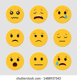 Set of sad emoticons. Emoji. Smileys vector set. 