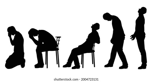 Set of sad man silhouette vector on white background