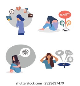 set sad state of mind from social situations vector design