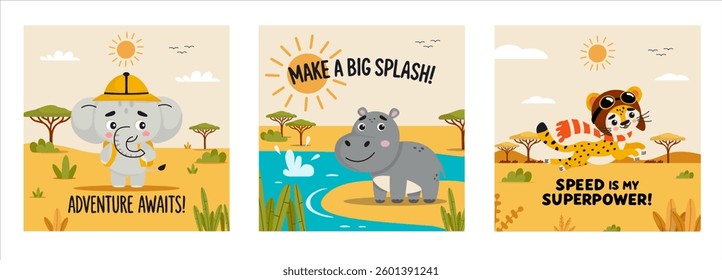Set of Safari Animals Illustration postcard