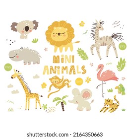 Set of Safari baby animals, cute character for kids