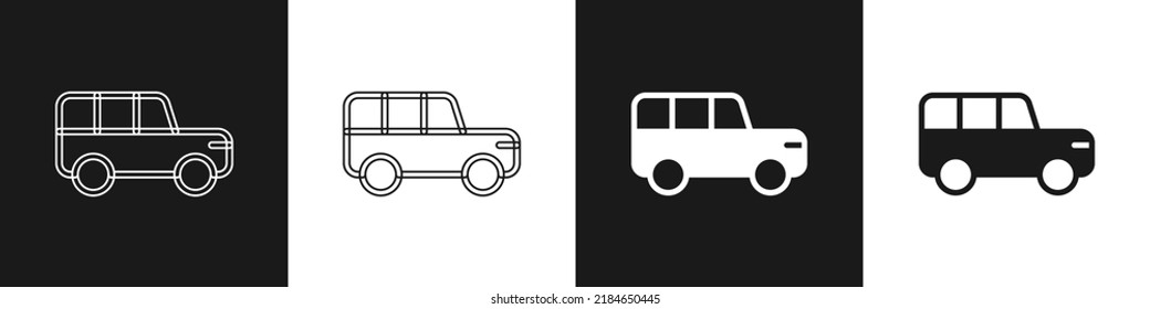 Set Safari car icon isolated on black and white background.  Vector
