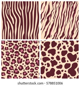 set safari jungle animal fur stripe animals bengal tiger giraffe zebra texture pattern seamless repeating white black orange brown