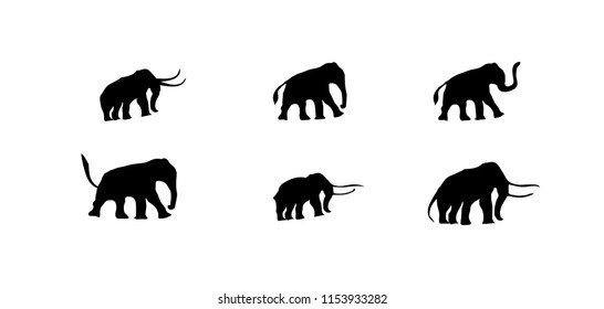 Set of safari, sun, tree, elephant, mountain