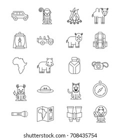 set safari travel vacation equipment icons