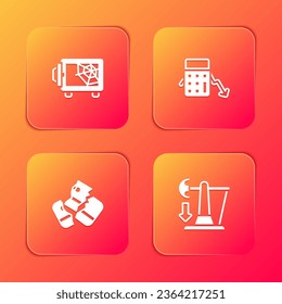Set Safe, Calculation of expenses, Credit card and Drop in crude oil price icon. Vector