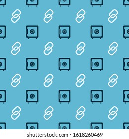 Set Safe and Chain link on seamless pattern. Vector