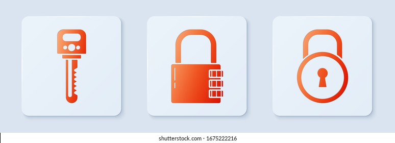Set Safe combination lock , Key  and Lock . White square button. Vector