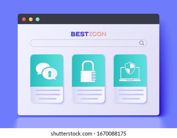 Set Safe combination lock , Protection of personal data  and Laptop protected with shield icon. Vector
