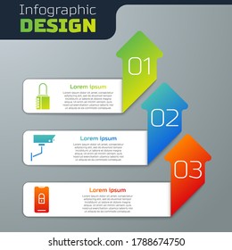 Set Safe combination lock, Security camera and Mobile with closed padlock. Business infographic template. Vector