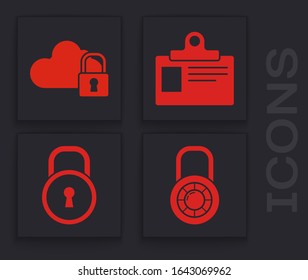Set Safe combination lock wheel , Cloud computing lock , Identification badge and Lock  icon. Vector