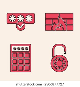 Set Safe combination lock wheel , Password protection and safety access, Firewall, security wall  and Password protection and safety access  icon. Vector