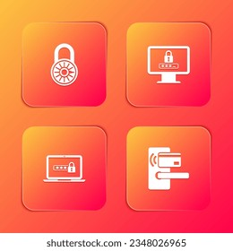 Ajuste la rueda de bloqueo de combinación segura, el monitor con contraseña, el portátil y el icono inalámbrico de puerta digital. Vector
