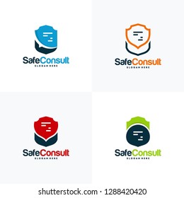 Set of Safe Consult Logo designs concept vector, Protect Discuss logo template symbol, Conversation logo symbol, Shield Icon template